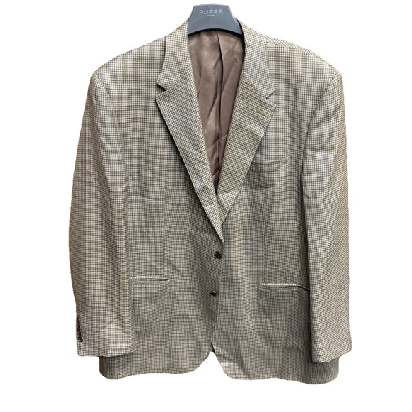 Chaps Ralph Lauren Suit Jacket Mens 44L Tan Plaid  100%‎ Silk Sport Coat - Picture 1 of 7